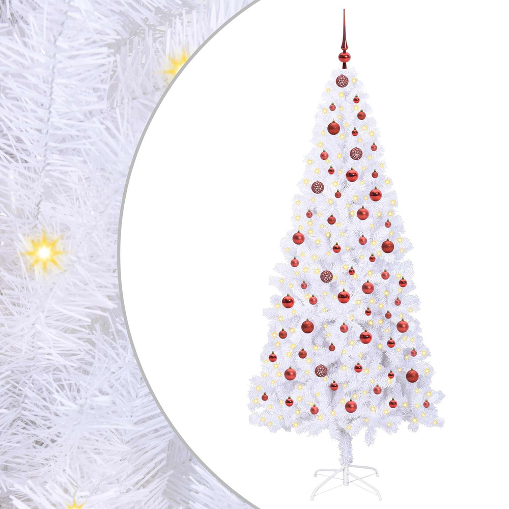 Sapin de noël artificiel avec 300 led blanc 210 cm pvc et acier