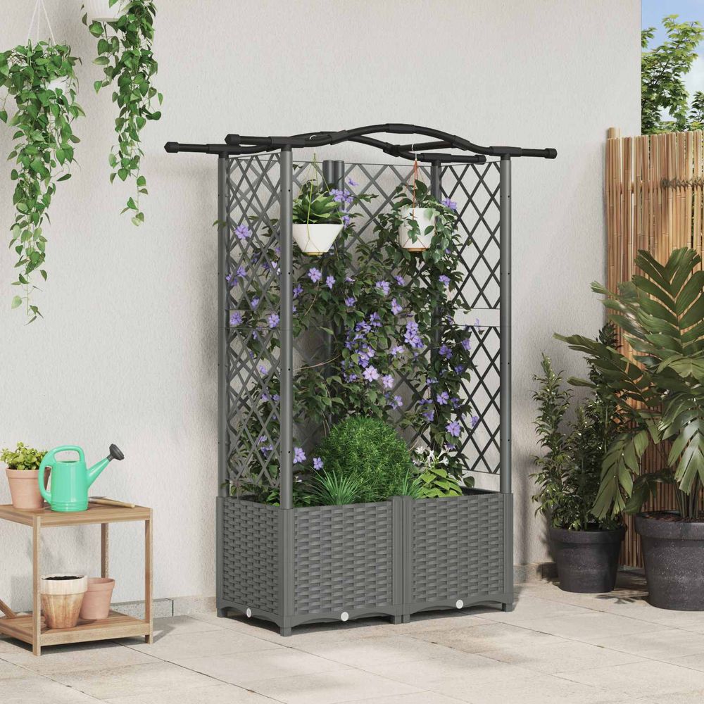 Jardinière surélevée polypropylène jardin terrasse support plantes grimpantes 122x40x138 gris