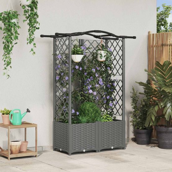 Jardinière surélevée polypropylène jardin terrasse support plantes grimpantes 122x40x138 gris