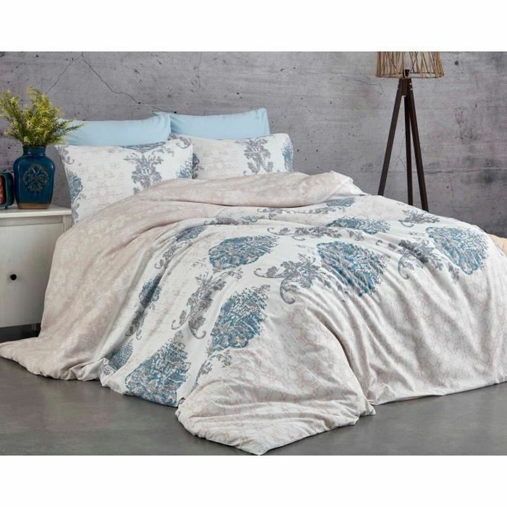 Parure de lit - housse de couette 220 x 240 + 2 taies d'oreiller 60 x 60 coton renforcé - bleu