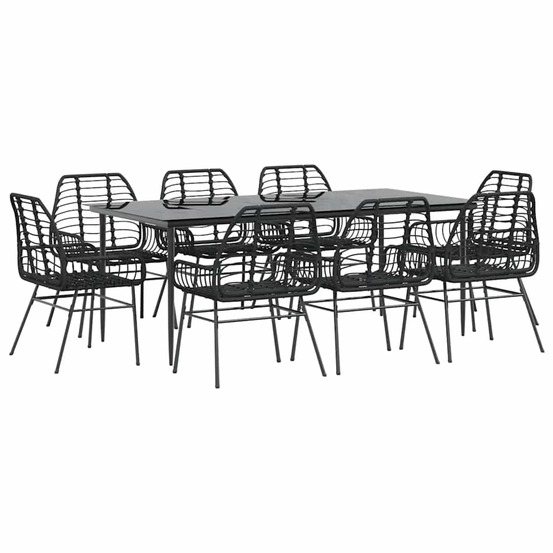 Ensemble à manger de jardin 9pcs noir poly rotin verre