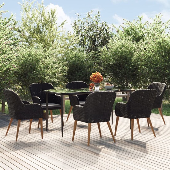 Ensemble à manger de jardin avec coussins 7 pcs noir