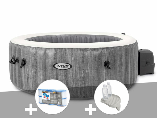 Kit spa gonflable purespa baltik rond bulles 4 places + 6 filtres + porte-verre