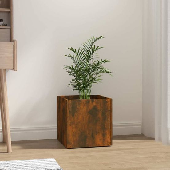 Jardinière carrée bois d'ingénierie pour intérieur chêne fumé 40x40 cm