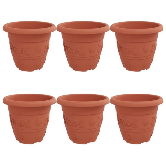 Pot à fleurs rond 6 pc rouge brique ø 26 x 21,5 cm plastique