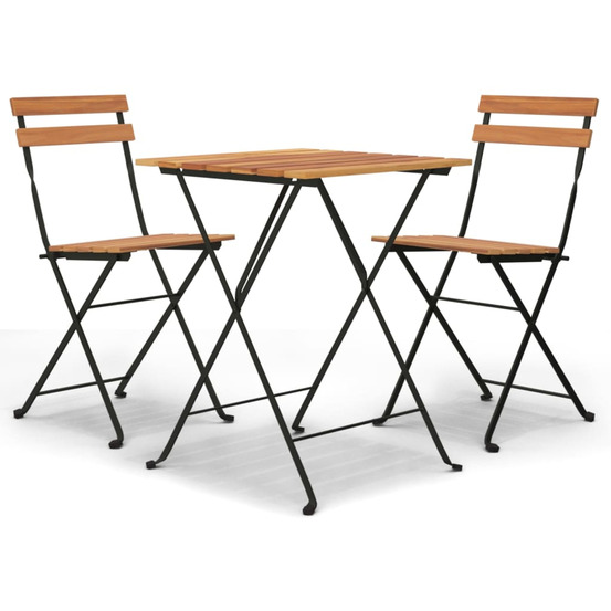 Ensemble de bistro pliable 3 pcs bois de teck massif et acier