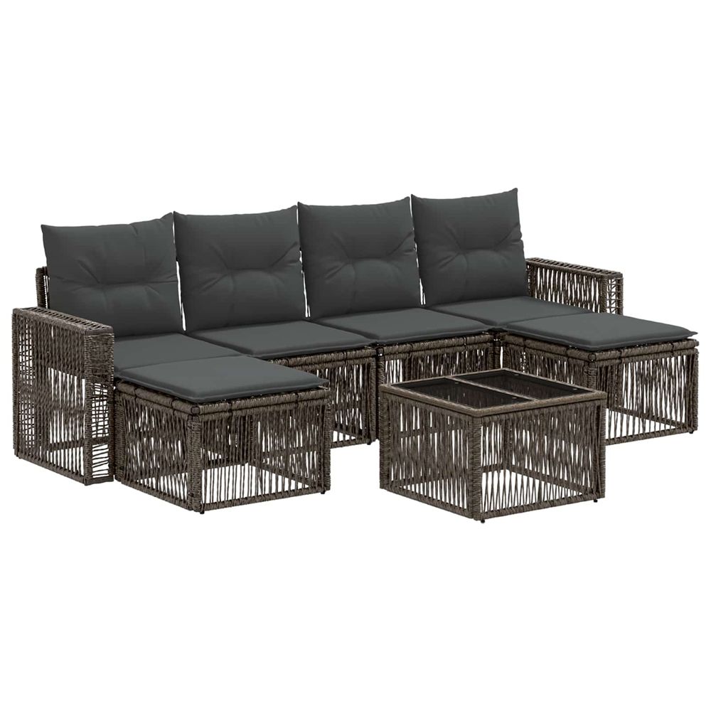Ensemble de canapé de jardin 7 pc gris et gris foncé polyrotin