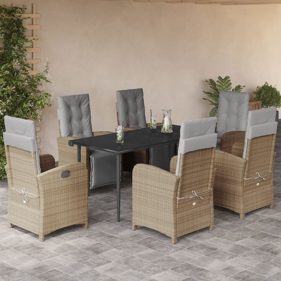 Ensemble à manger de jardin et coussins 7 pcs beige poly rotin