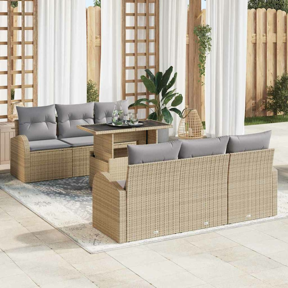 Ensemble de canapé de jardin 7 pcs beige poly rotin