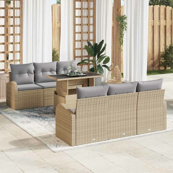 Ensemble de canapé de jardin 7 pcs beige poly rotin