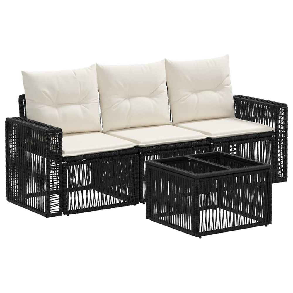Ensemble de canapé de jardin 4 pc noir et blanc crème polyrotin