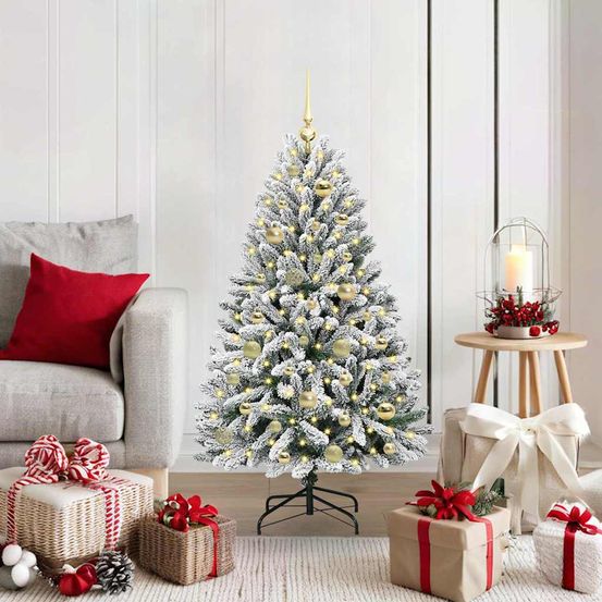 Sapin artificiel enneigé 120 cm prêt à décorer, inclus guirlande led usb et 61 boules