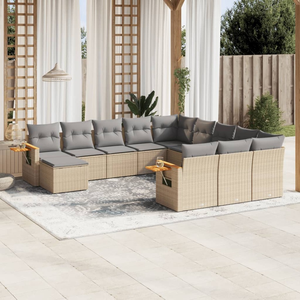 Salon de jardin 11 pcs avec coussins beige résine tressée