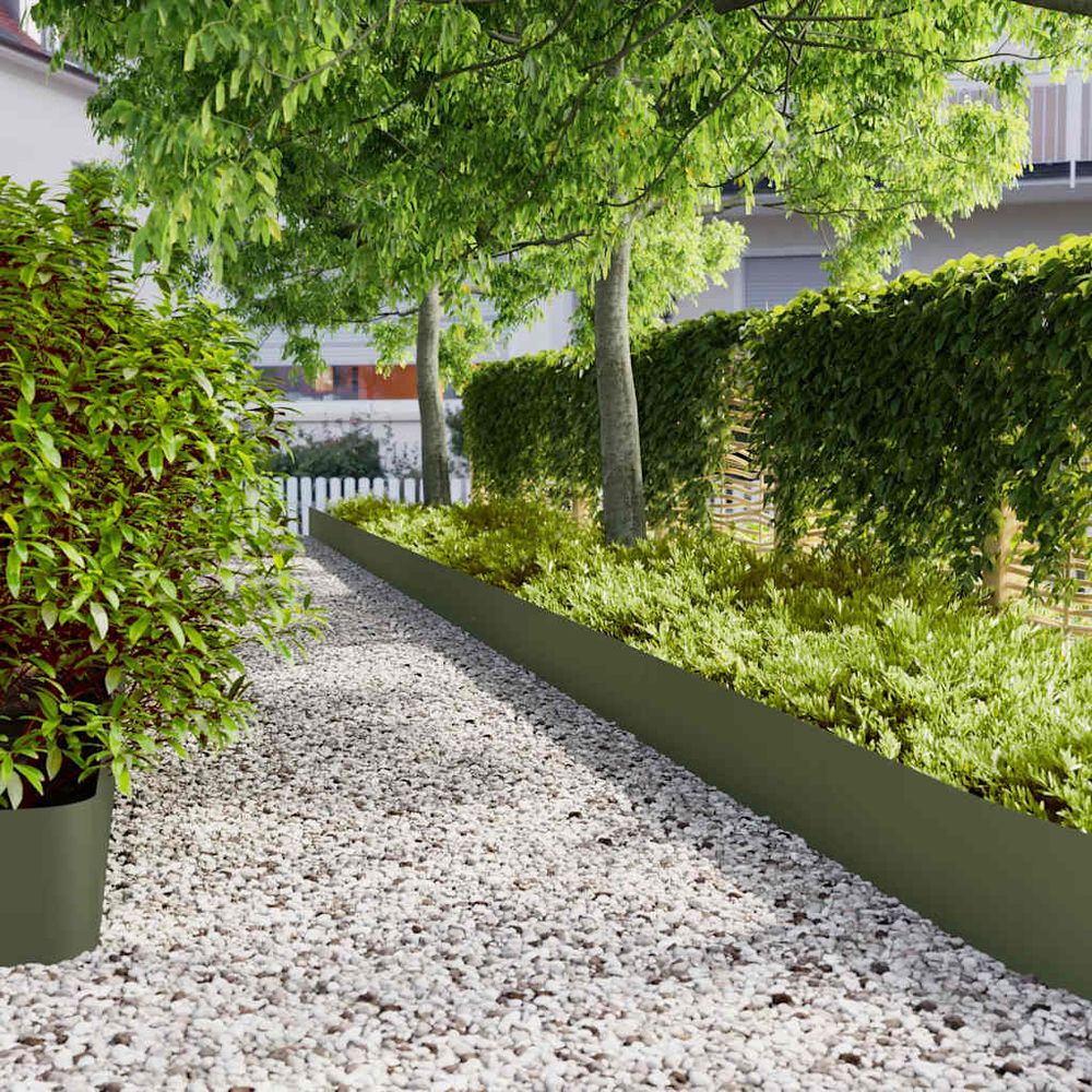 Bordure pelouse acier laminé jardin aménagement flexible 10pcs 25x103cm vert olive