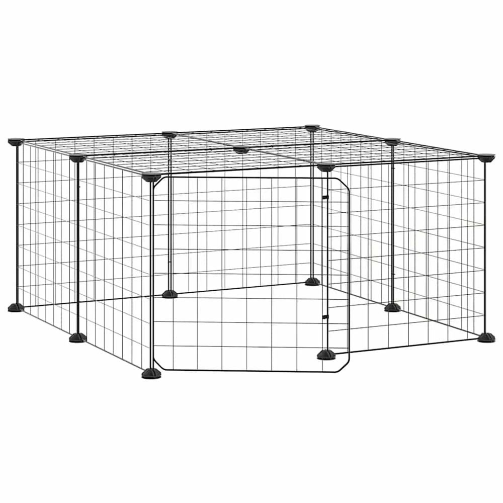 Cage animaux de compagnie à 12 panneaux et porte noir 70x70x35 cm