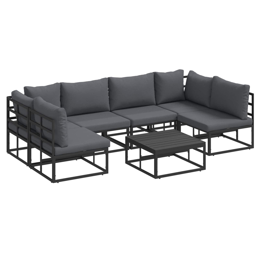 Ensemble de canapé de jardin avec coussin 7 pcs noir aluminium