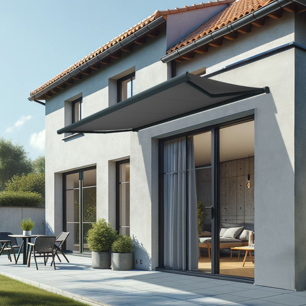 Store banne coffre intégral cinabre 3,00x2,00 m (motorisé à interrupteur - gris anthracite stucturé ral7016st - gris graphite)