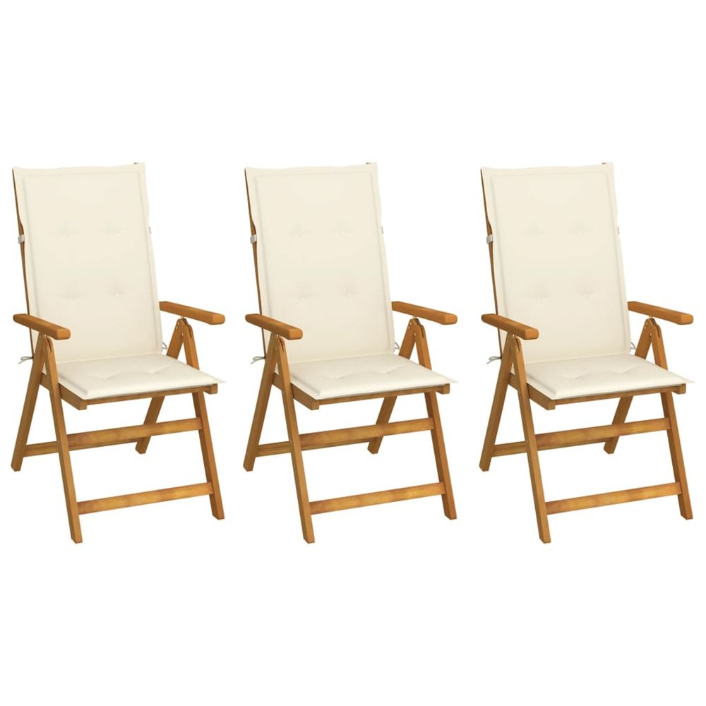 Chaises pliantes 3 pièces avec coussins en bois d'acacia massif