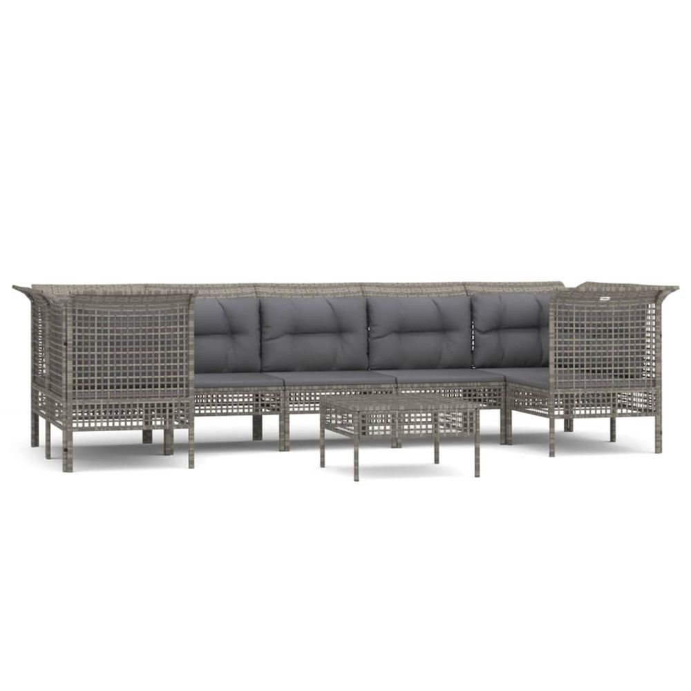Salon de jardin 8 pcs avec coussins gris résine tressée
