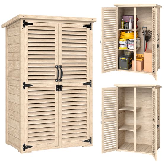 Armoire de jardin bois sapin extérieur rangement outils toit bitumé 75x50x118cm nature - comfortxl outdoor living