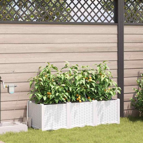 Jardinière design en acier avec réserve d'eau pour balcon jardin blanc 120x40x37.5 cm