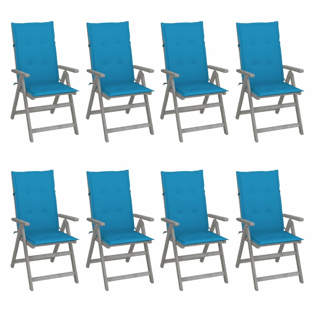 Chaises inclinables de jardin et coussins lot de 8 gris acacia