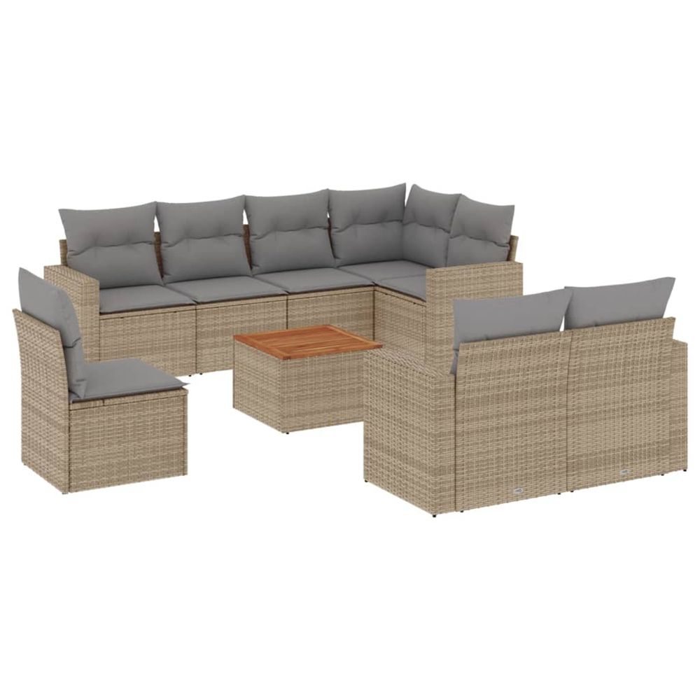 Salon de jardin avec coussins 9 pcs beige résine tressée