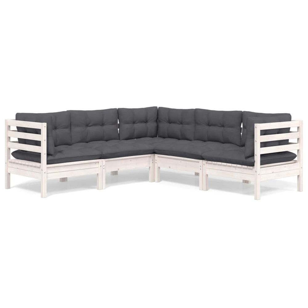 Salon de jardin 5 pcs avec coussins blanc bois de pin solide