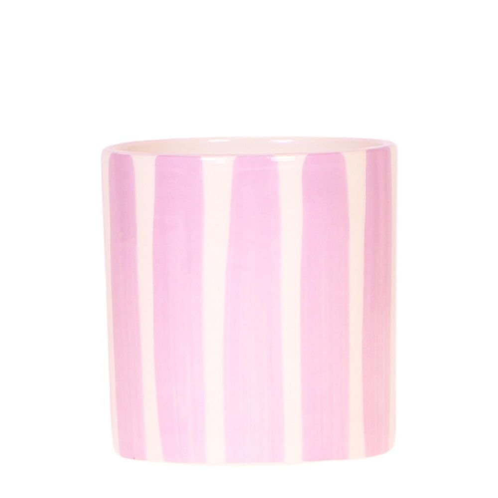 Cache-pot céramique rayé à la main - touche arty colorée - pot de 9cm - rose