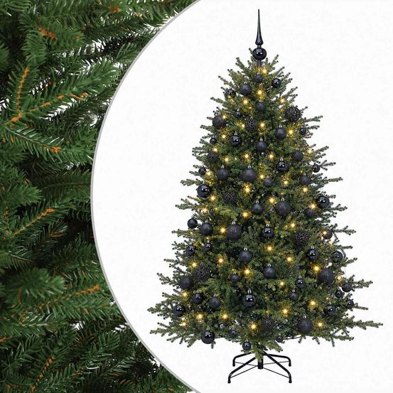Sapin de noël artificiel avec boules 240 cm 300 led blanc chaud