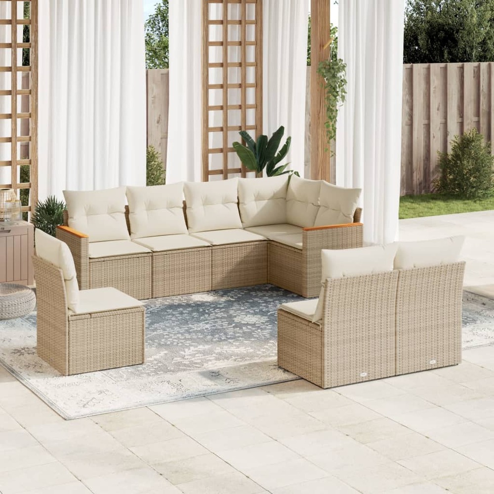 Salon de jardin avec coussins 8 pcs beige résine tressée
