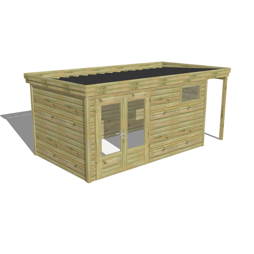 Abri de jardin bois pin traité autoclave 27mm - 5,34x2,64m / 14m2 - bac acier - abri français