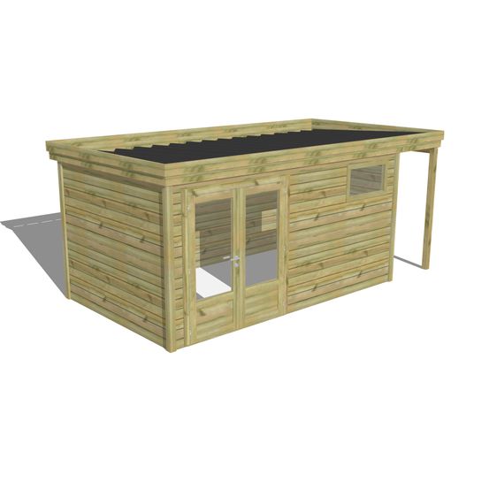 Abri de jardin bois pin traité autoclave 27mm - 5,34x2,64m / 14m2 - bac acier - abri français