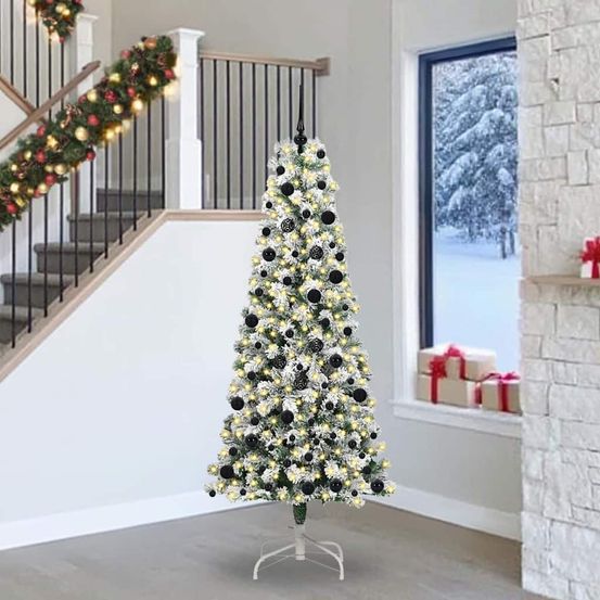 Sapin de noël artificiel xxl 240 cm, lumineux avec 8 jeux de lumière et 120 boules incluses