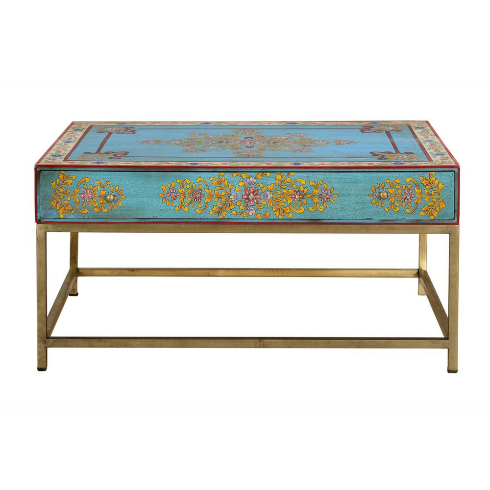Table basse 1 tiroir bois, métal multicolore 90x60x46cm - bois-métal