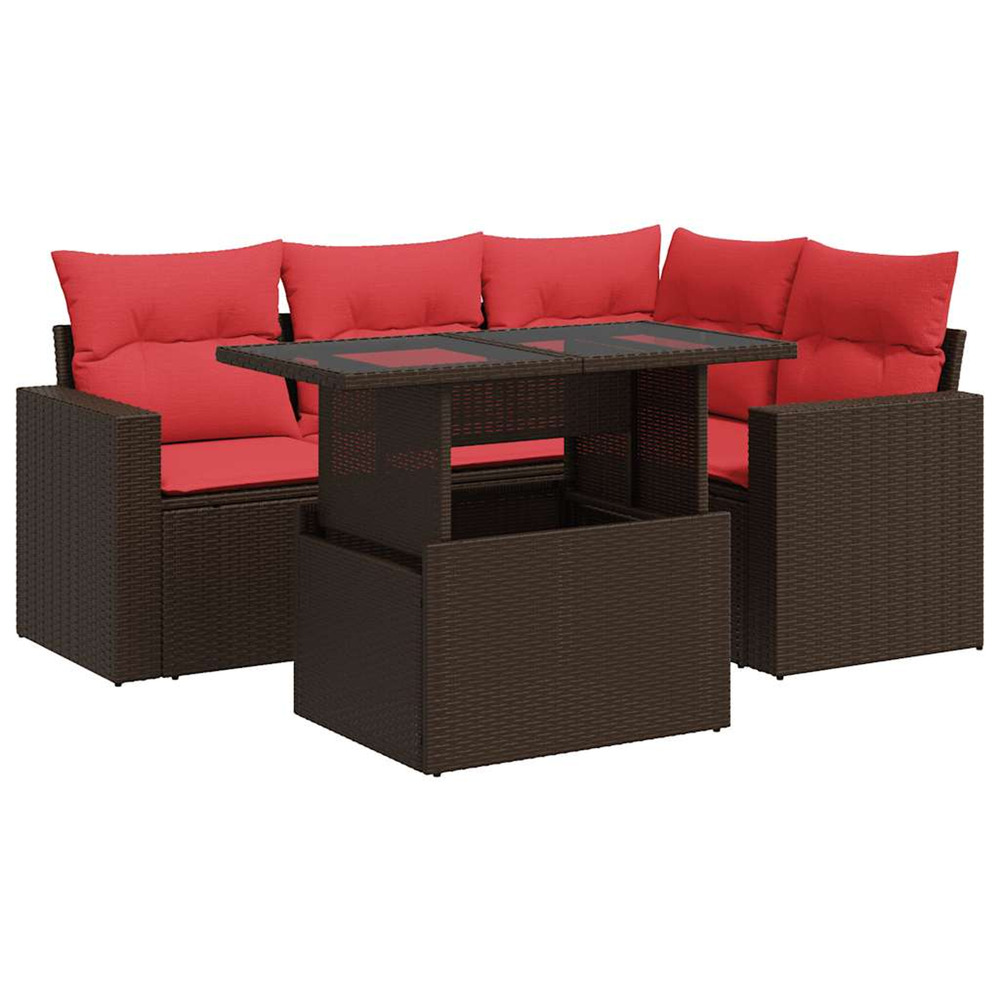 Salon de jardin avec coussins 5pcs marron résine tressée acacia