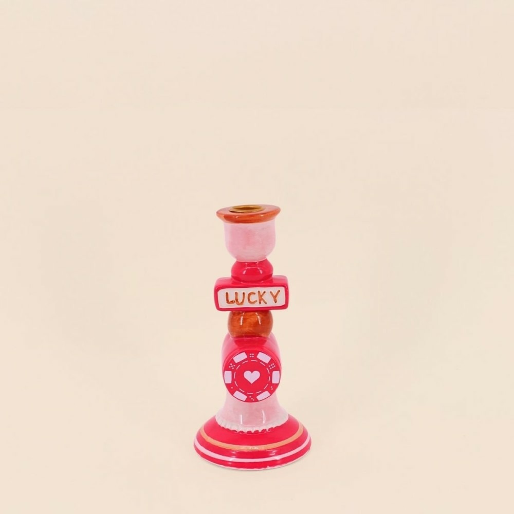 Bougeoir lucky en dolomite rouge 20cm