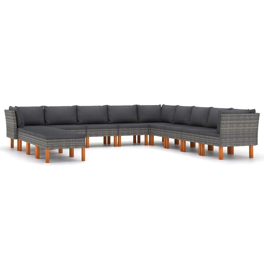 Salon de jardin 12 pcs avec coussins résine tressée gris