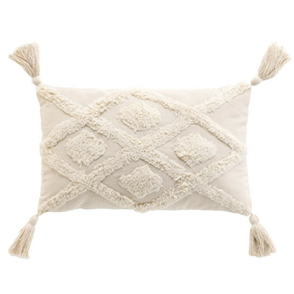 Coussin déco tufté à pompons 