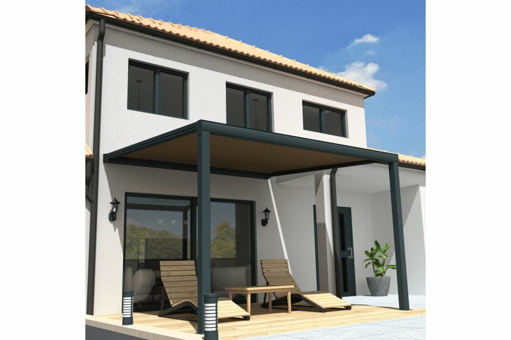 Pergola toile sunlight gris anthracite - taupe 4,00x3,50m + led