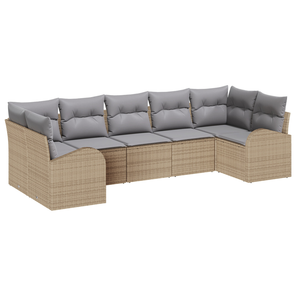 Ensemble de canapé de jardin 7 pièces avec coussins en poly rattan beige