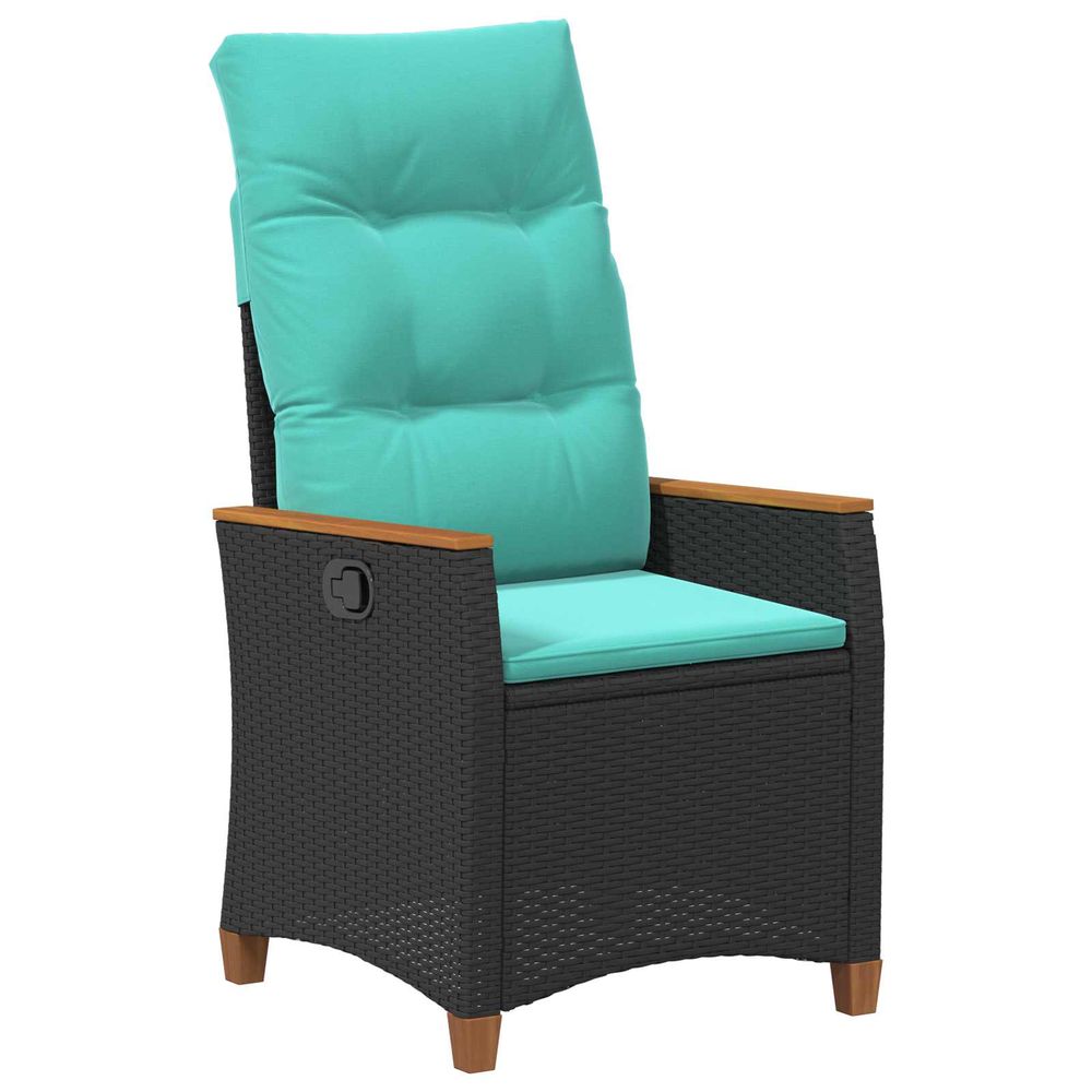 Chaise de jardin inclinable noir et turquoise polyrotin