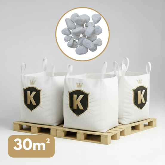 Galet marbre blanc 40/60 mm – pack 3 big bag +/- 1,5t – 30 m²
