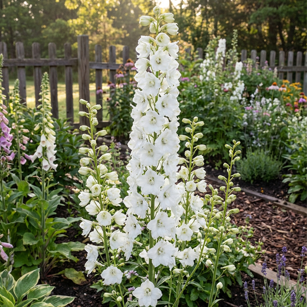 Lot de 6 - delphinium magic fountains pure white - h. 10-20 cm