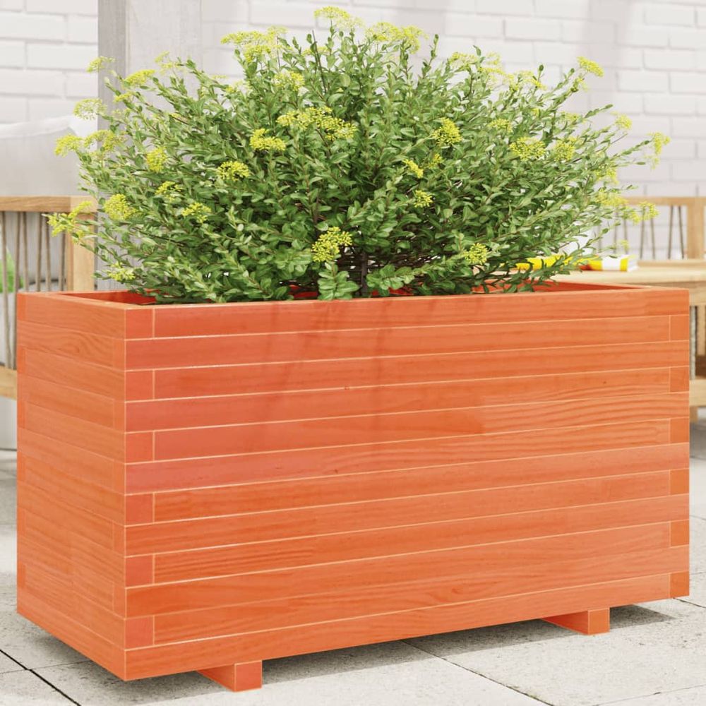 Bac à fleurs en bois de pin massif pour terrasse extérieur cire marron 90cm