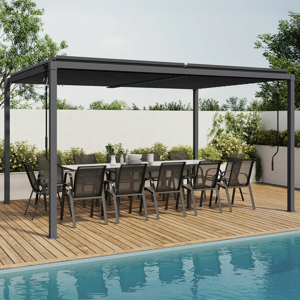 Pergola bioclimatique lames orientables acier 3x4 m gris anthracite
