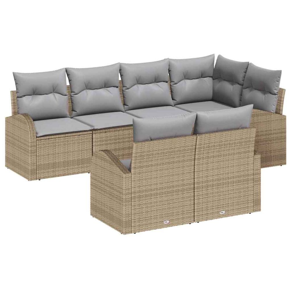 Ensemble de canapé de jardin 7 pc beige et gris clair polyrotin