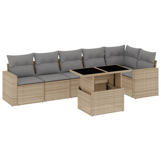 Salon de jardin avec coussins 7 pcs beige résine tressée