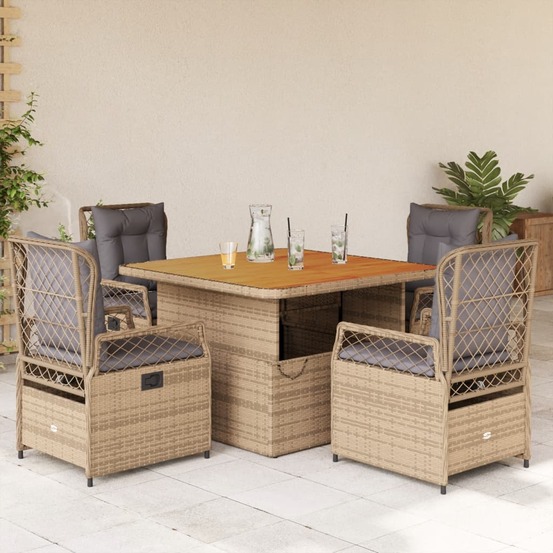 Ensemble à manger de jardin avec coussins 5pcs beige poly rotin