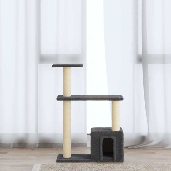 Petit arbre à chat 70 cm design moderne et griffoir sisal gris foncé